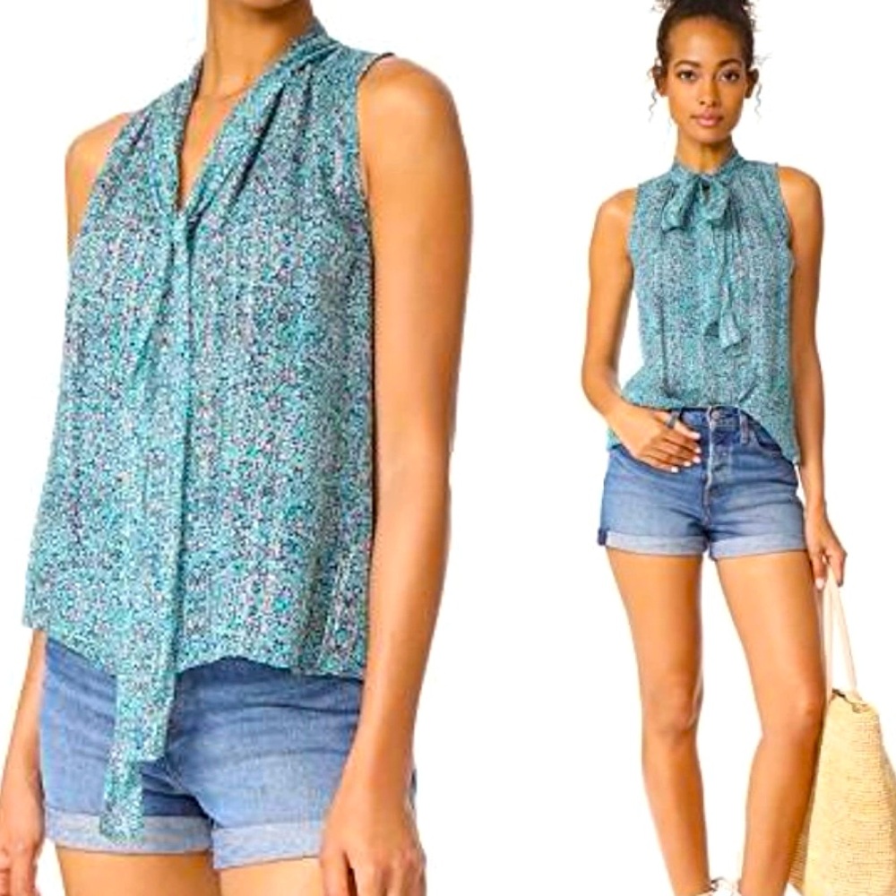 Sleeveless Silk Floral Minnie Tie Neck Floral Silk Blouse